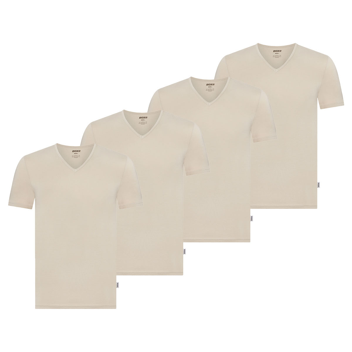 BOXR | T-shirt en bambou col en V - Lot de 4 - Kaki Beige