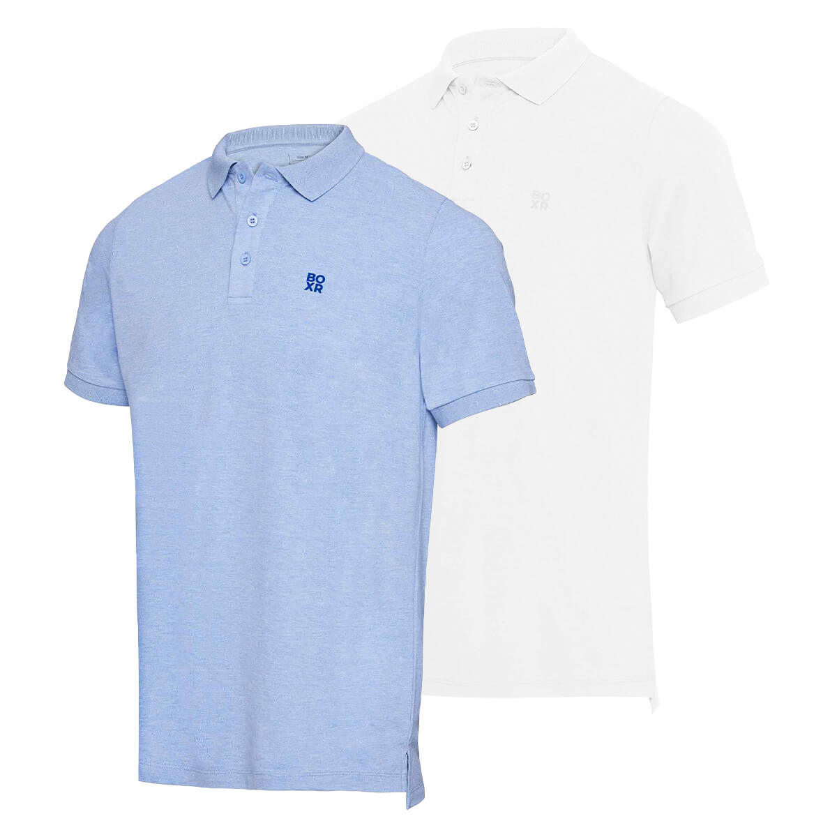 BOXR | Polos en Bambou Lot de 2 Bleu Clair Chiné & Blanc