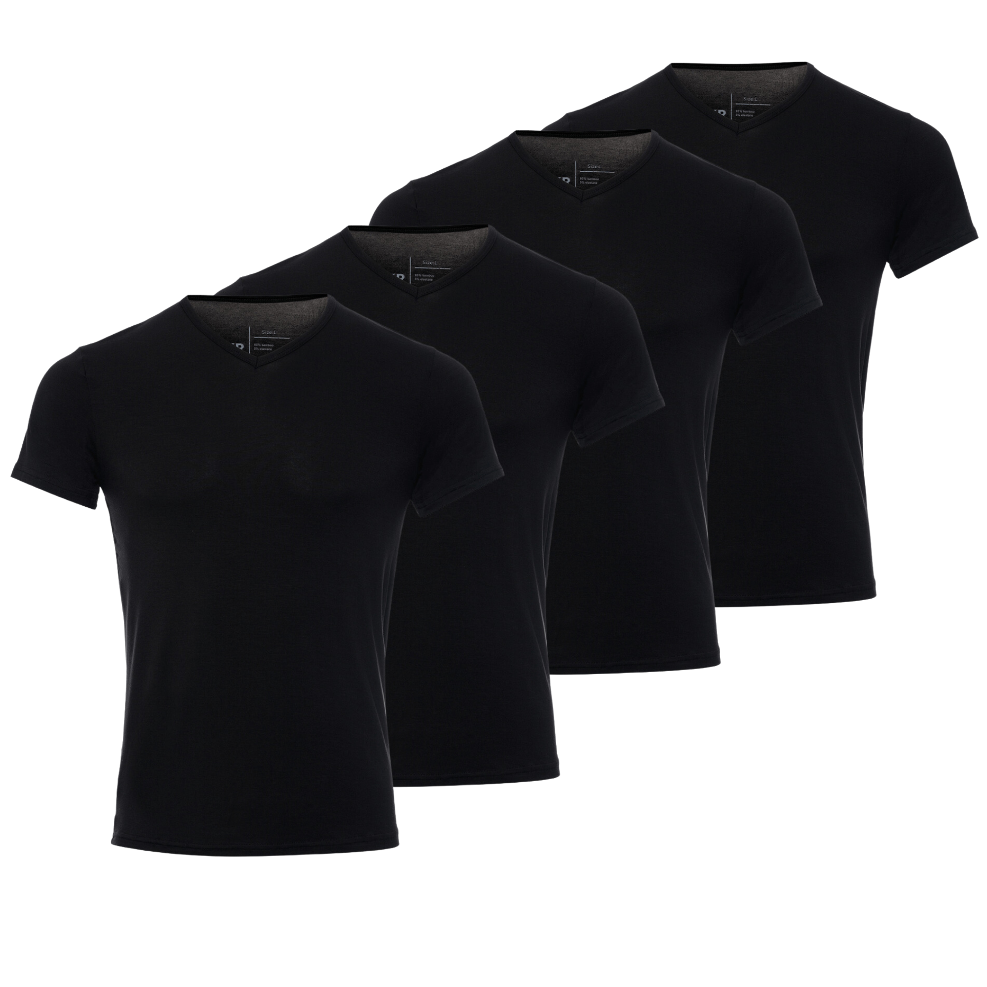 BOXR | T-shirt en bambou col en V- Lot de 4 - Noir