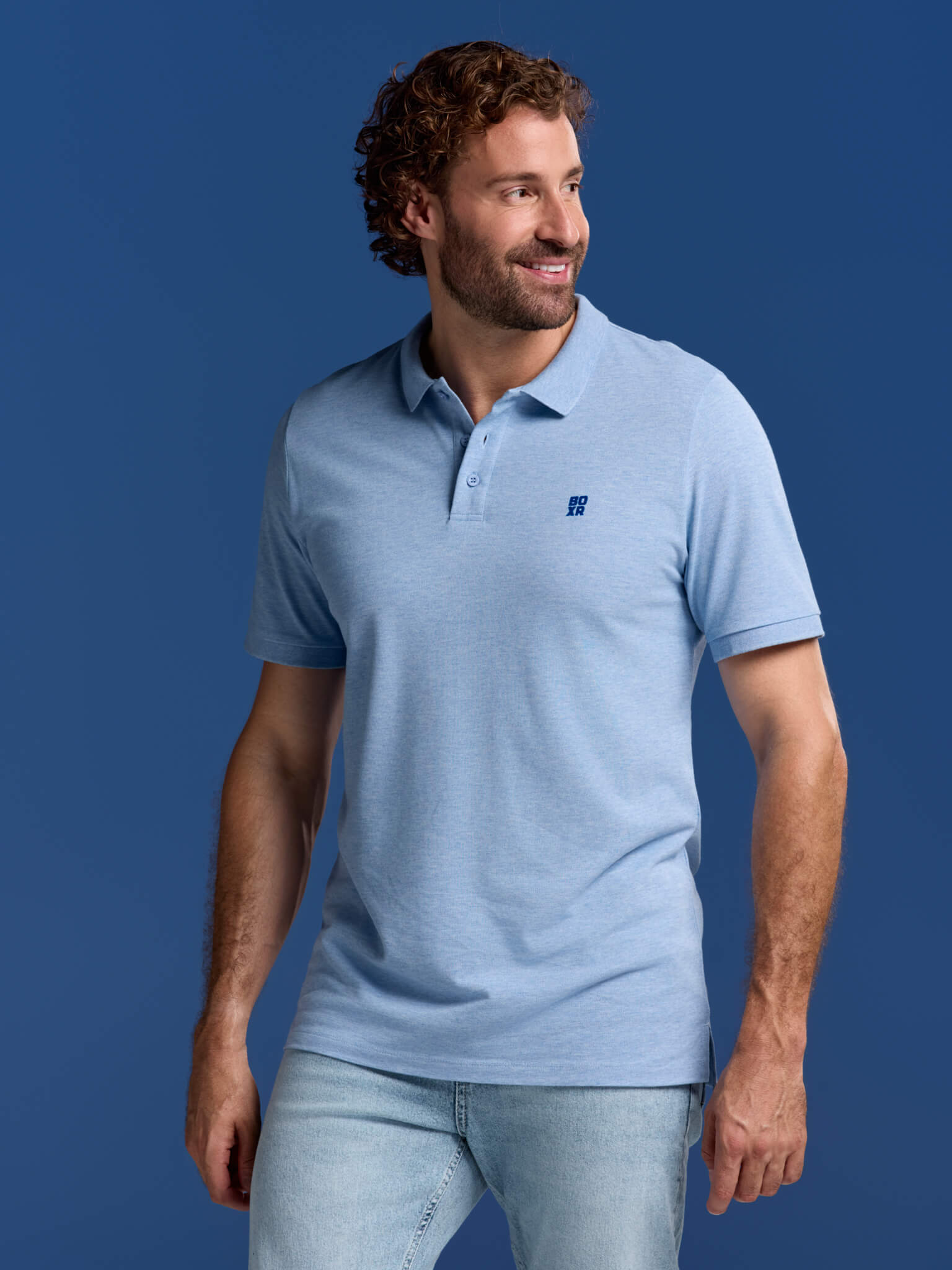 BOXR | Polos en Bambou Lot de 2 Bleu Clair Chiné & Blanc