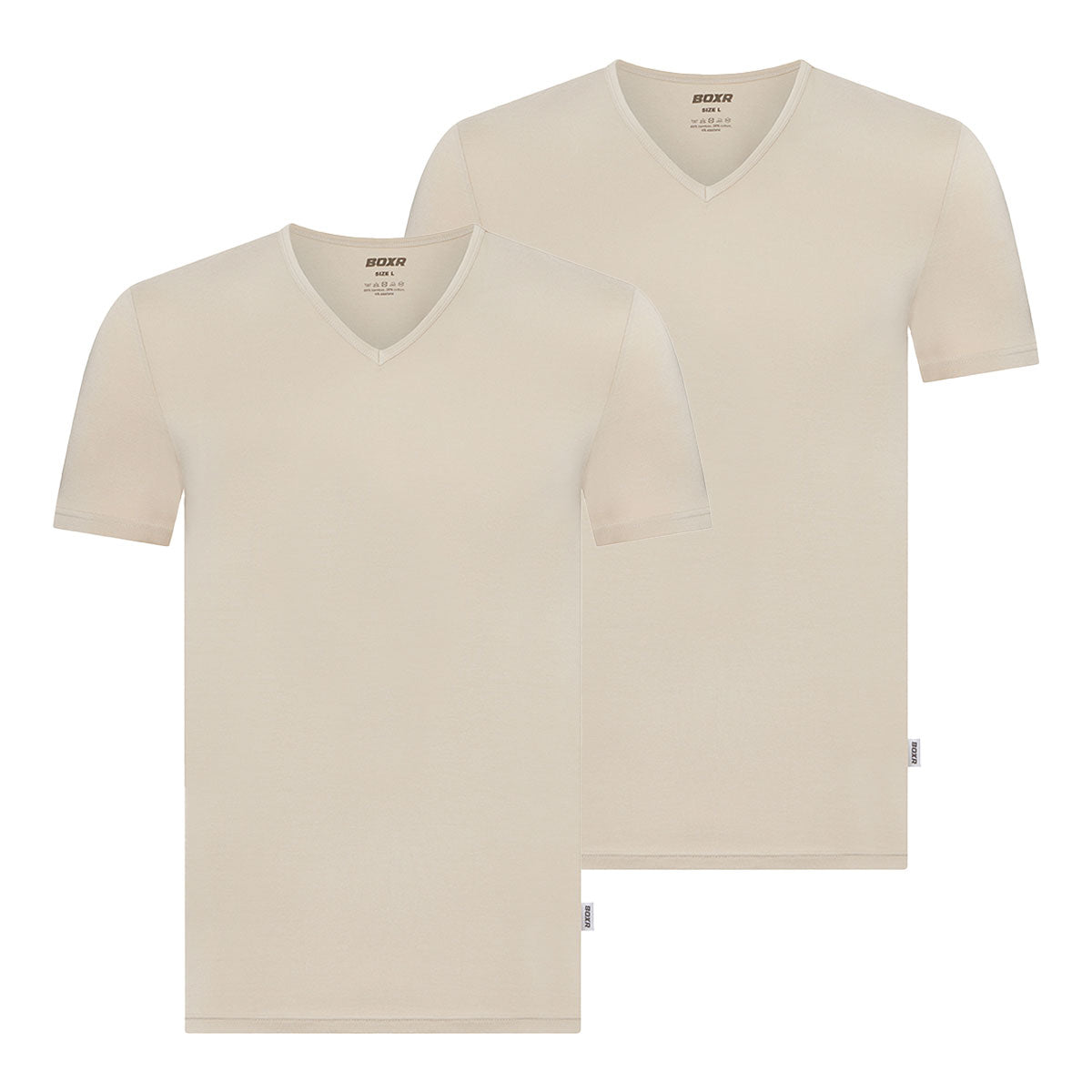 BOXR | T-shirt en bambou col en V - Lot de 2 - Kaki Beige