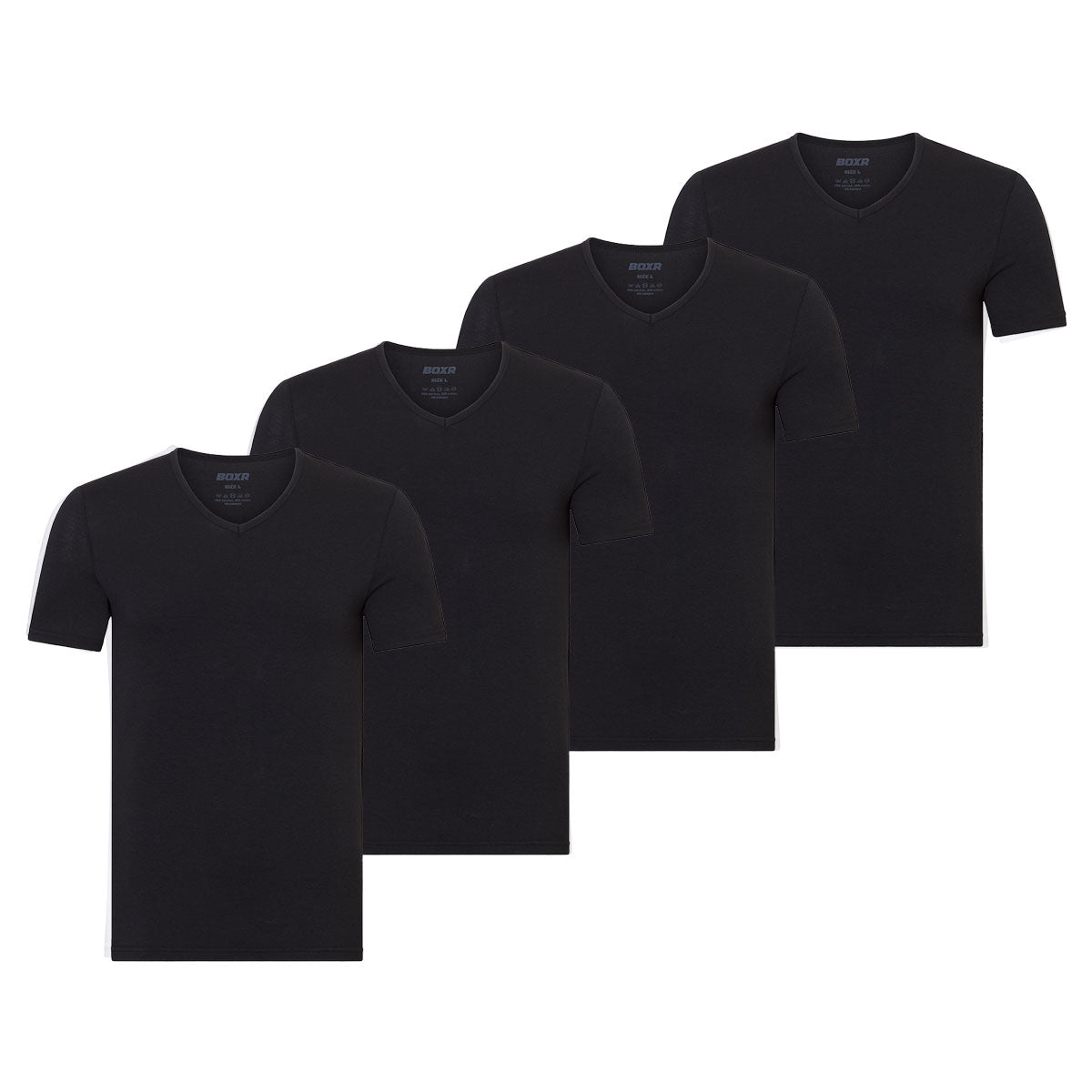 BOXR | T-shirt en bambou col en V- Lot de 4 - Noir