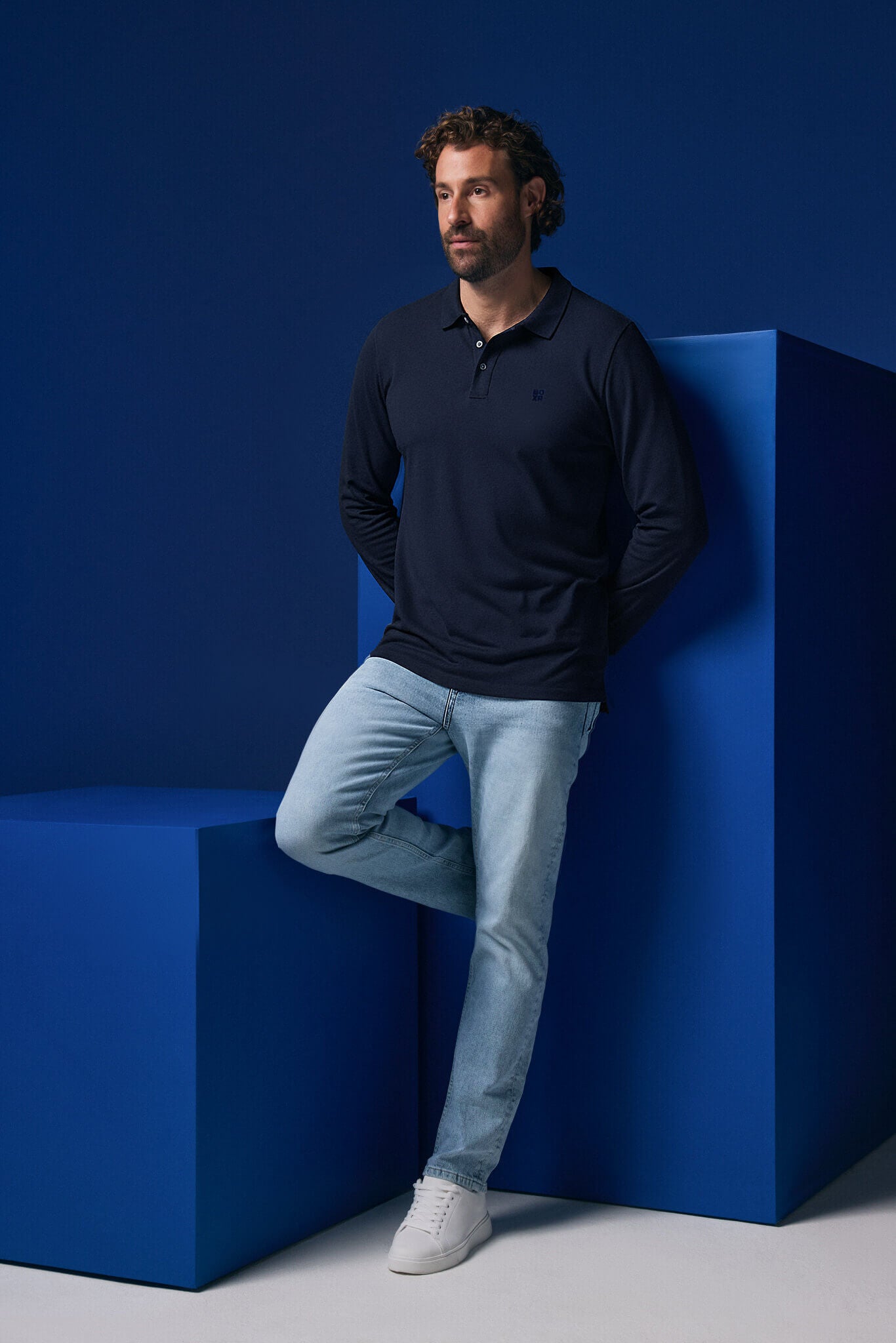 BOXR | Polo à Manches Longues en Bambou – Bleu Marine
