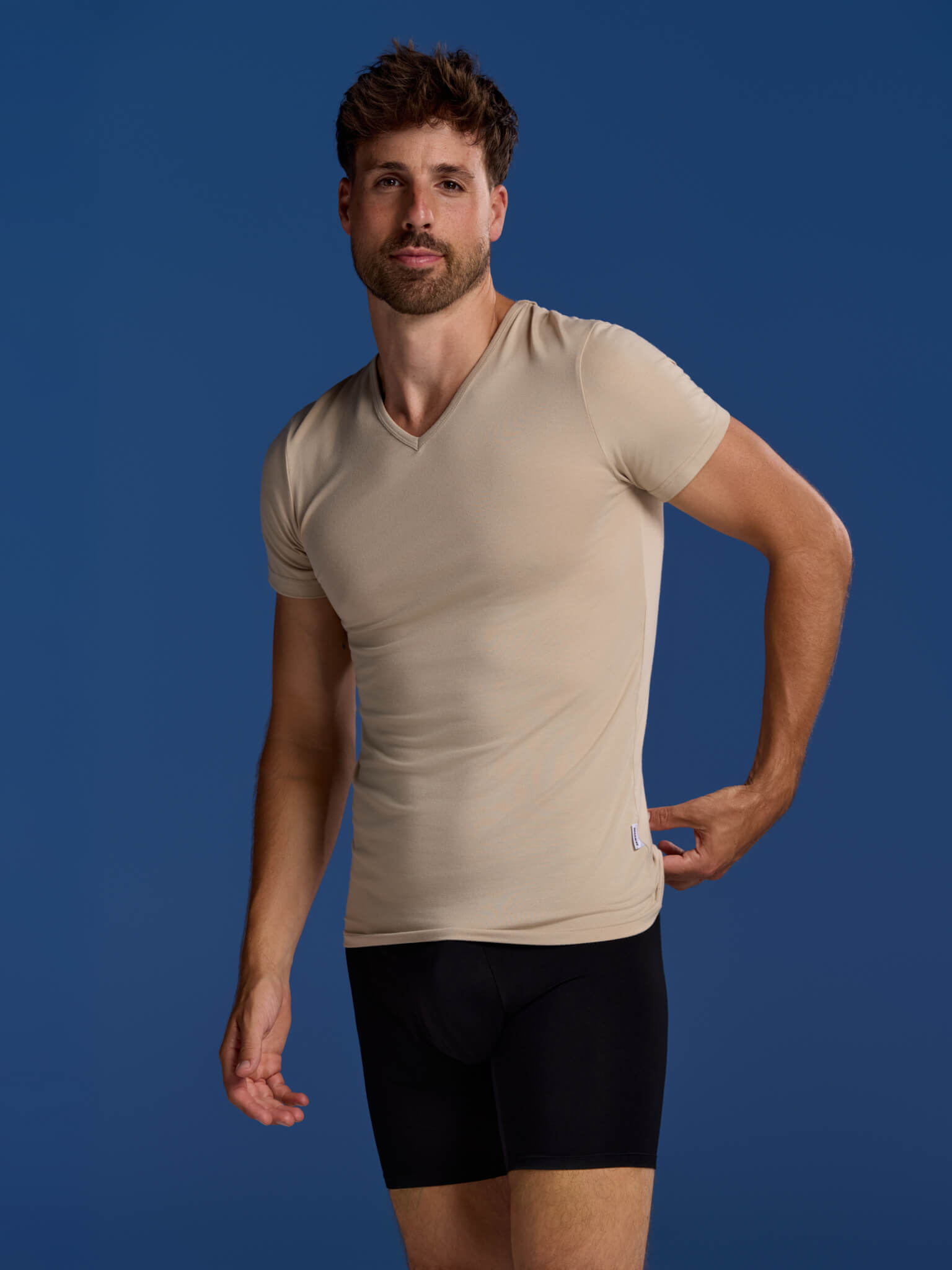 BOXR | T-shirt en bambou col en V - Lot de 2 - Kaki Beige